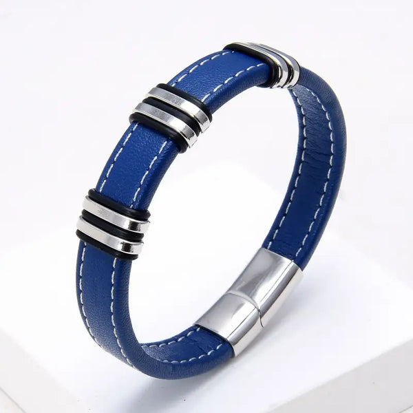Bracelet cuir bleu homme